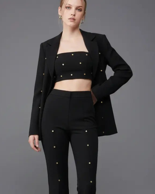 Crystal Long Blazer - Black Moniique Brand