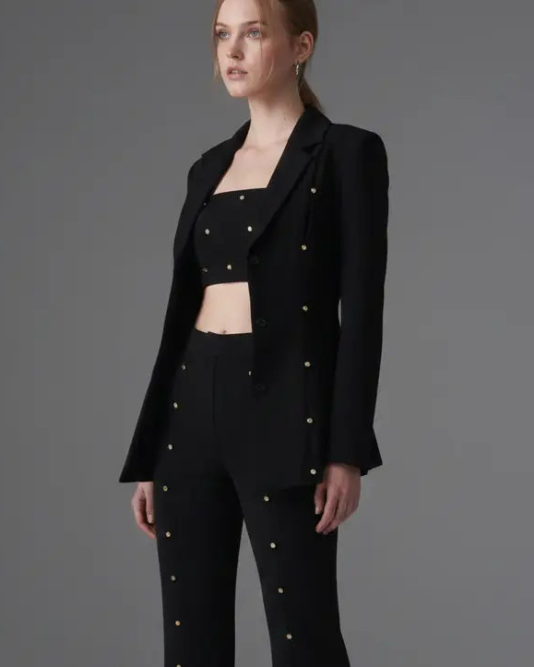 Crystal Long Blazer - Black Moniique Brand