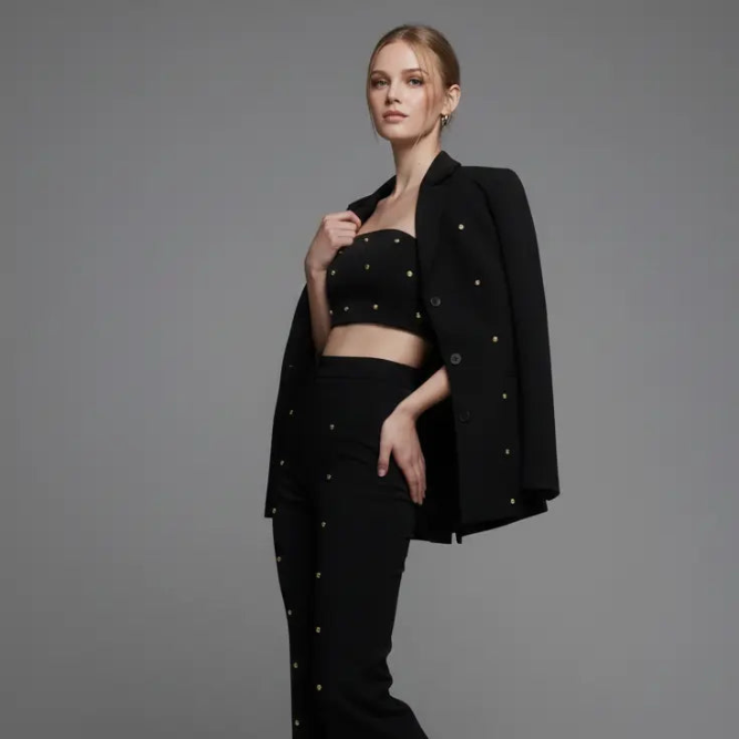 Crystal Long Blazer - Black Moniique Brand