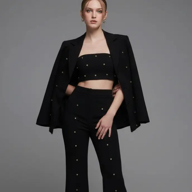 Crystal Long Blazer - Black Moniique Brand