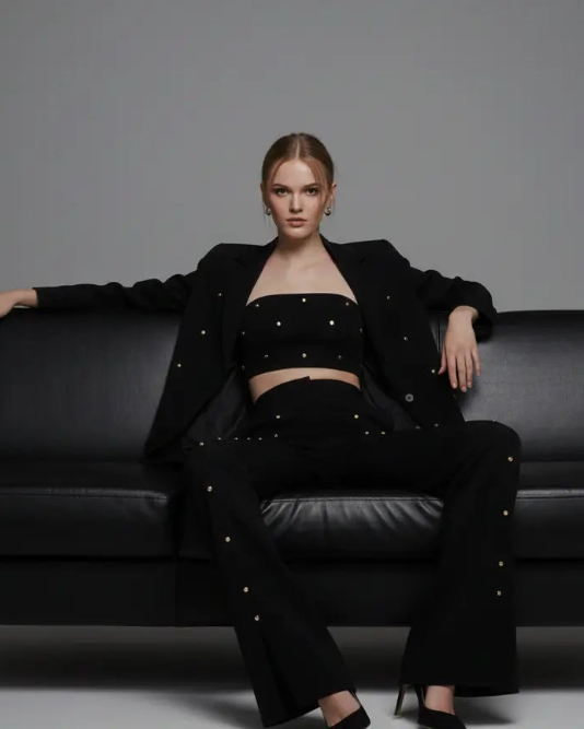 Crystal Long Blazer - Black Moniique Brand